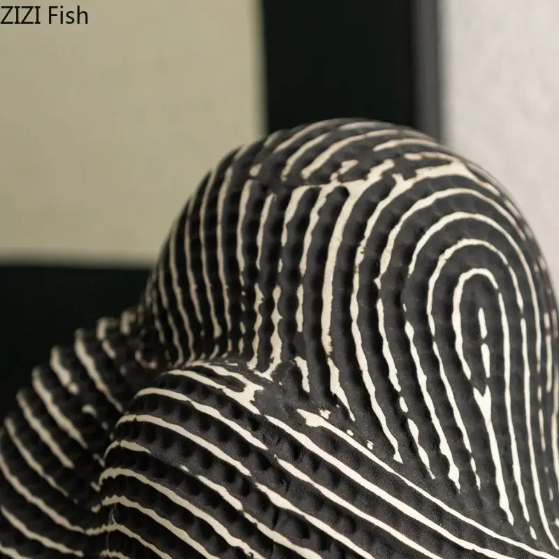 DecorBites™ abstract ceramic rockery sculpture ornament with black and white fingerprint pattern for desk decoration