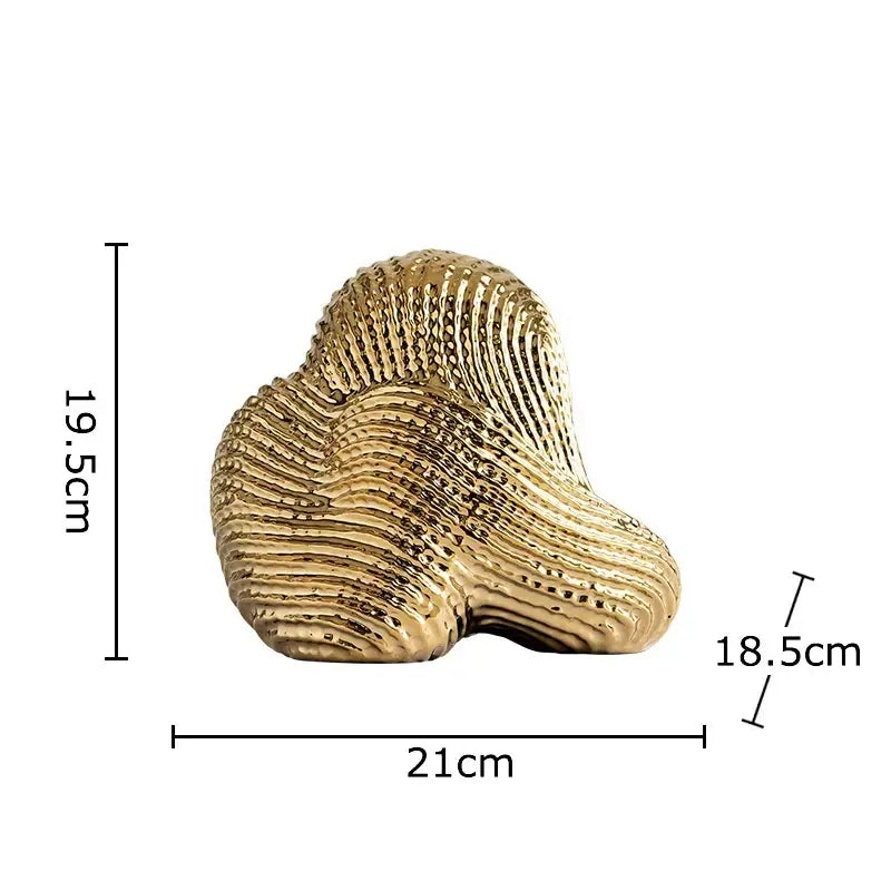 Golden textured decorbites abstract ceramic rockery sculpture ornament with layered ridges and glossy finish for desk decor