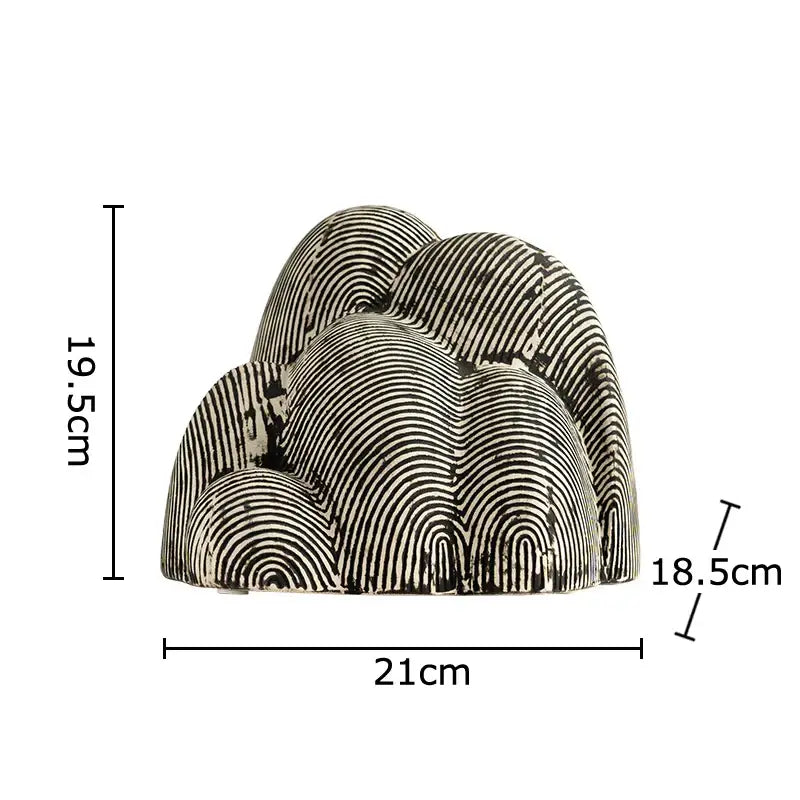 Black and white striped decorbites abstract ceramic sculpture ornament with textured wave design for desk decoration