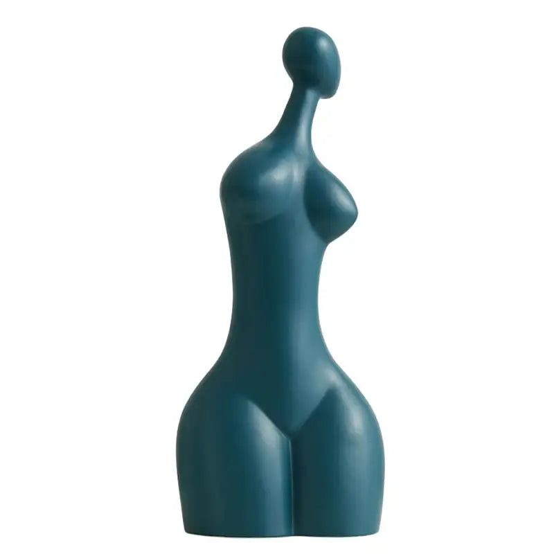 Teal-colored decorbites abstract ceramic figurine with smooth glossy finish depicting an abstract ceramic sexy woman statue