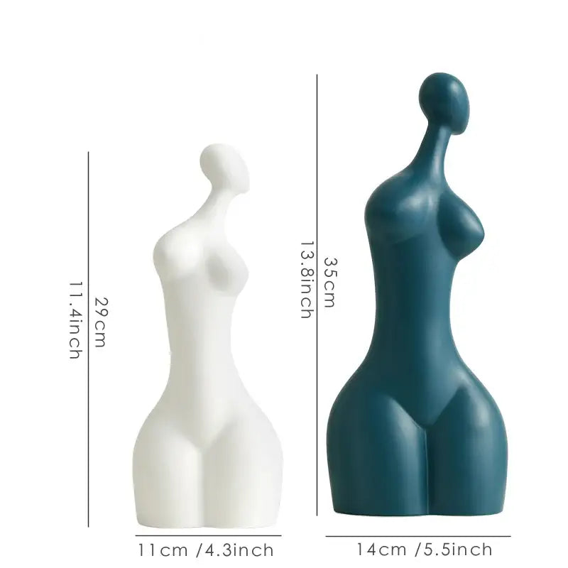 A sleek decorbites abstract ceramic sexy woman statue in matte teal with smooth minimalist curves for modern decor