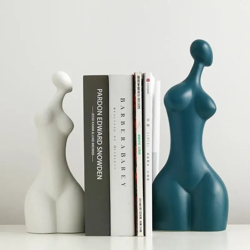 Teal decorbites abstract ceramic bookends shaped like modern abstract ceramic sexy woman statues for stylish decor