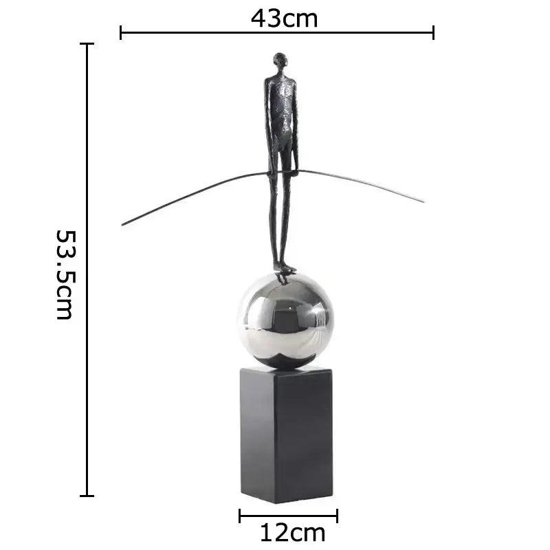 Decorbites™ abstract character marble sculpture featuring a slender figure on a silver sphere for marble sculpture room decor
