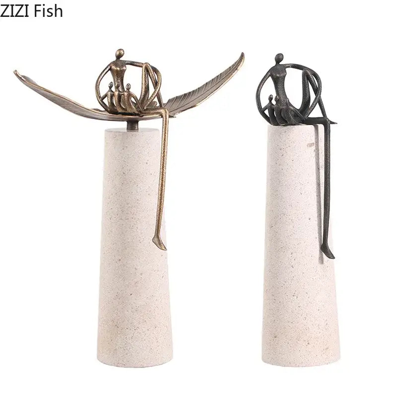 Decorbites™ abstract character marble sculpture featuring bronze and black stylized figures on textured bases for room decor