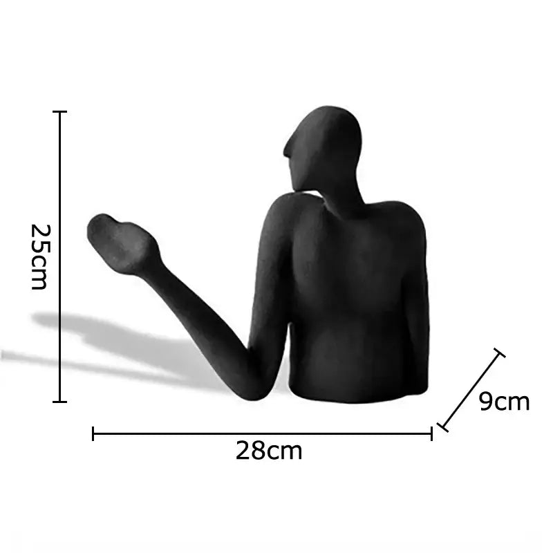 DecorBites™ abstract character resin sculpture desk decoration in black matte finish for modern aesthetics 25cm tall 28cm wide
