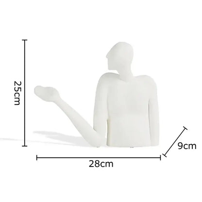 White ceramic decorbites abstract character resin sculpture of a seated human with one arm extended for desk decoration