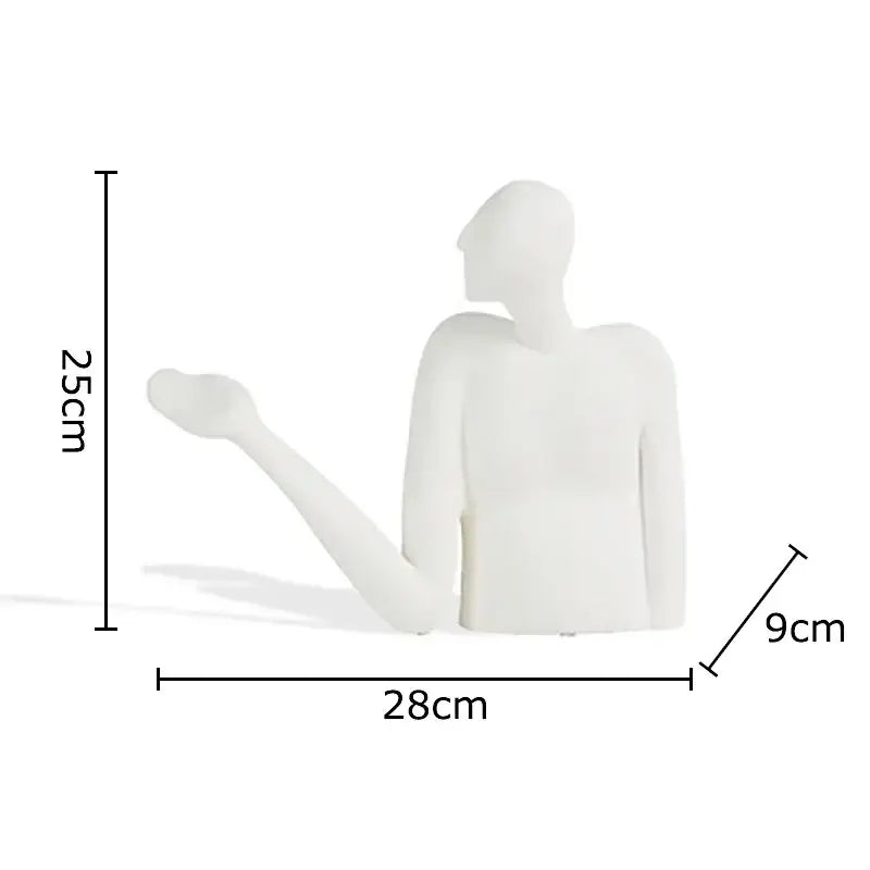 White ceramic decorbites abstract character resin sculpture of a seated human with one arm extended for desk decoration