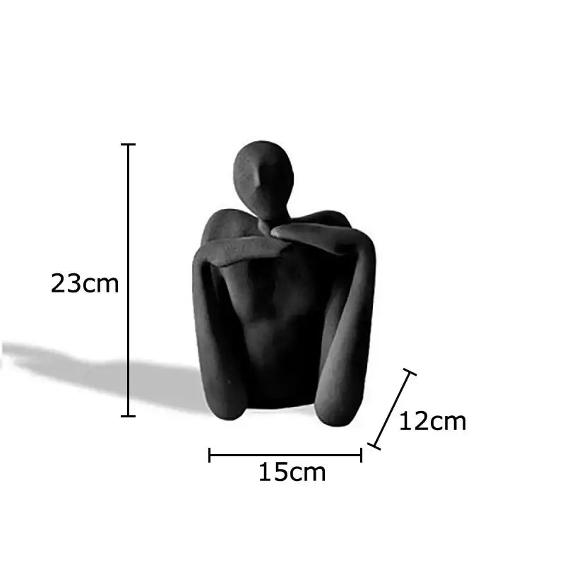 Black matte-finished decorbites abstract character resin sculpture 23cm tall desk decoration for modern aesthetics