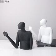 DecorBites abstract character resin sculpture desk decoration featuring black and white minimalist matte figurines
