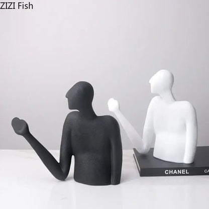 DecorBites abstract character resin sculpture desk decoration featuring black and white minimalist matte figurines