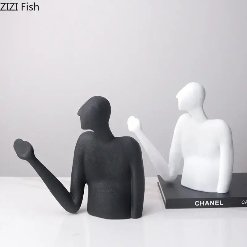 DecorBites abstract character resin sculpture desk decoration featuring black and white minimalist matte figurines