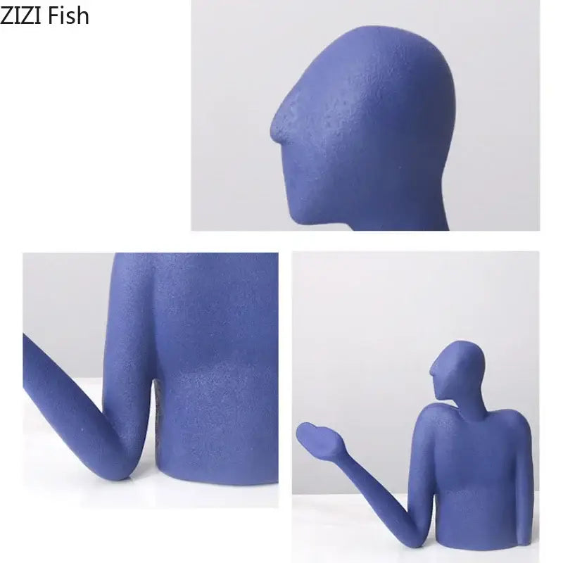 Blue matte-finished decorbites abstract character resin sculpture desk decoration for modern aesthetics