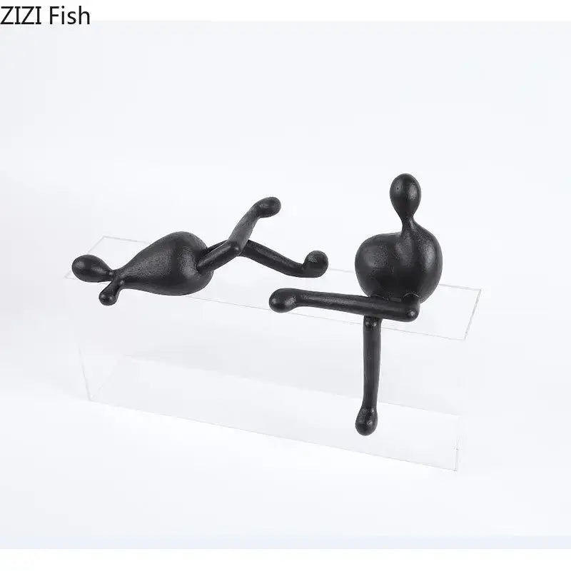 Black minimalist decorbites abstract characters resin sculpture of two playful human-like forms for modern decor