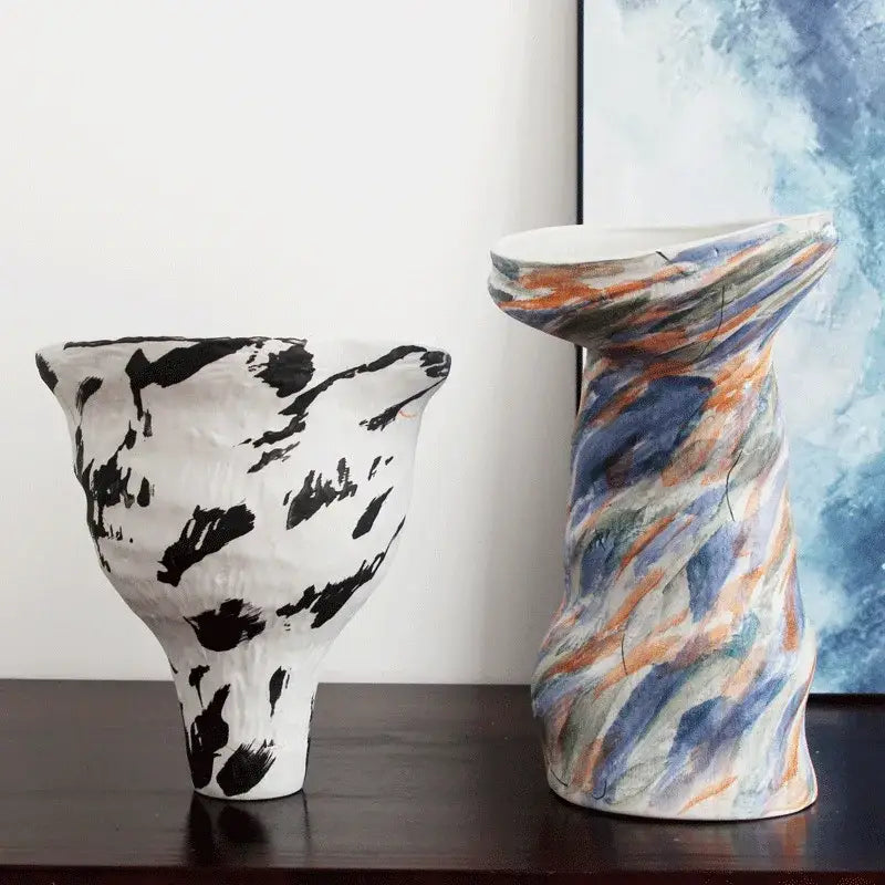 Decorbites abstract clay colorful ceramic vases with textured painted surfaces for home decor flower arrangement