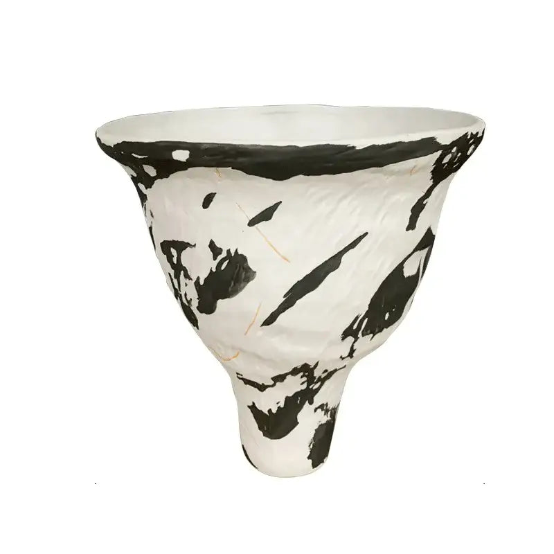 Decorbites abstract clay pot colorful ceramic vase with bold black brushstrokes and textured handcrafted surface