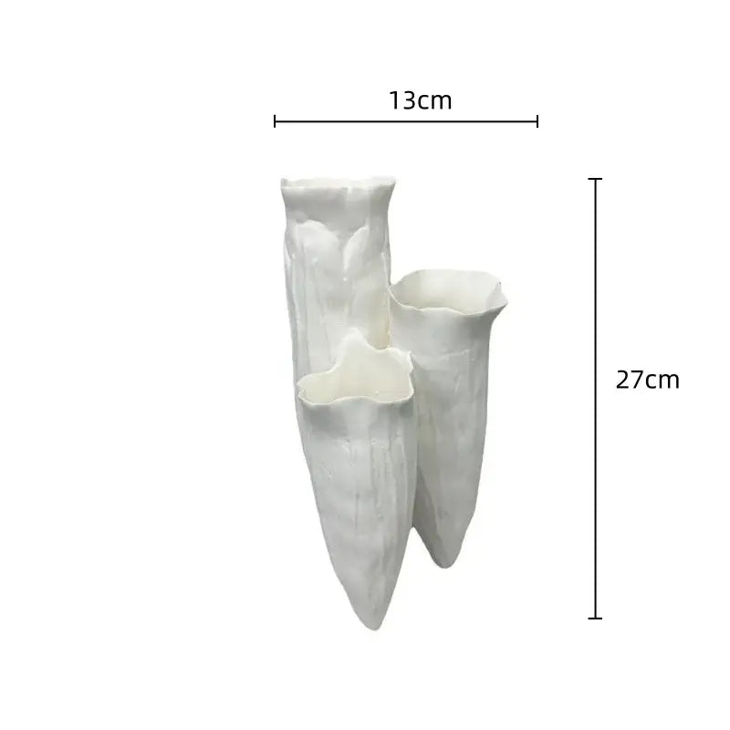 White ceramic DecorBites abstract coral reef vase with three tapered openings and textured surface for home decor