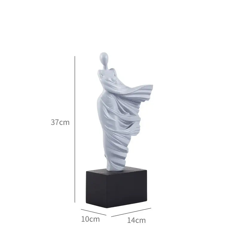 DecorBites abstract dancer matte white resin sculpture draped dancer figure on black base for modern home decor