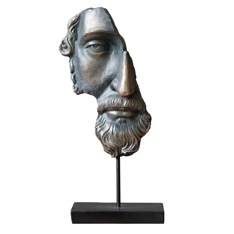 Antique bronze-finished decorbites abstract david face resin sculpture bust on black stand for home decor