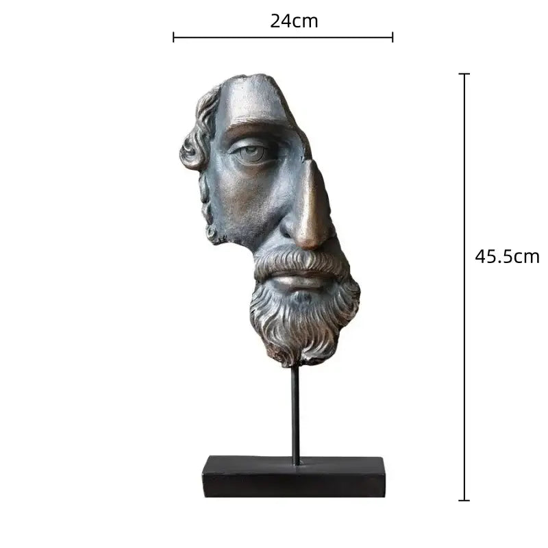 DecorBites abstract David face resin sculpture in antique bronze finish on black pedestal for home decor