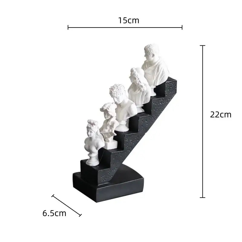 Decorbites abstract david statue sculpture features five white classical busts on a black staircase for home decor