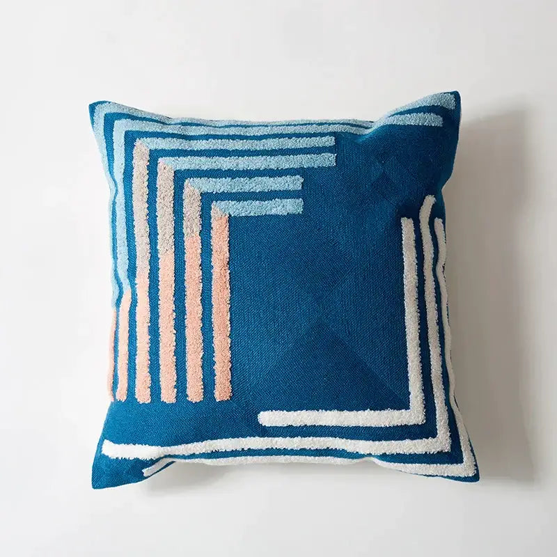 DecorBites abstract embroidered pillow cover 45x45cm with deep blue geometric pattern for living room decor