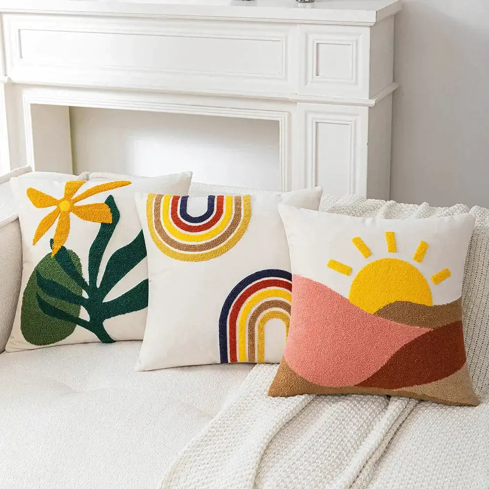 Three decorbites abstract embroidery cushion covers in soft velvet featuring colorful designs for sofa home decor