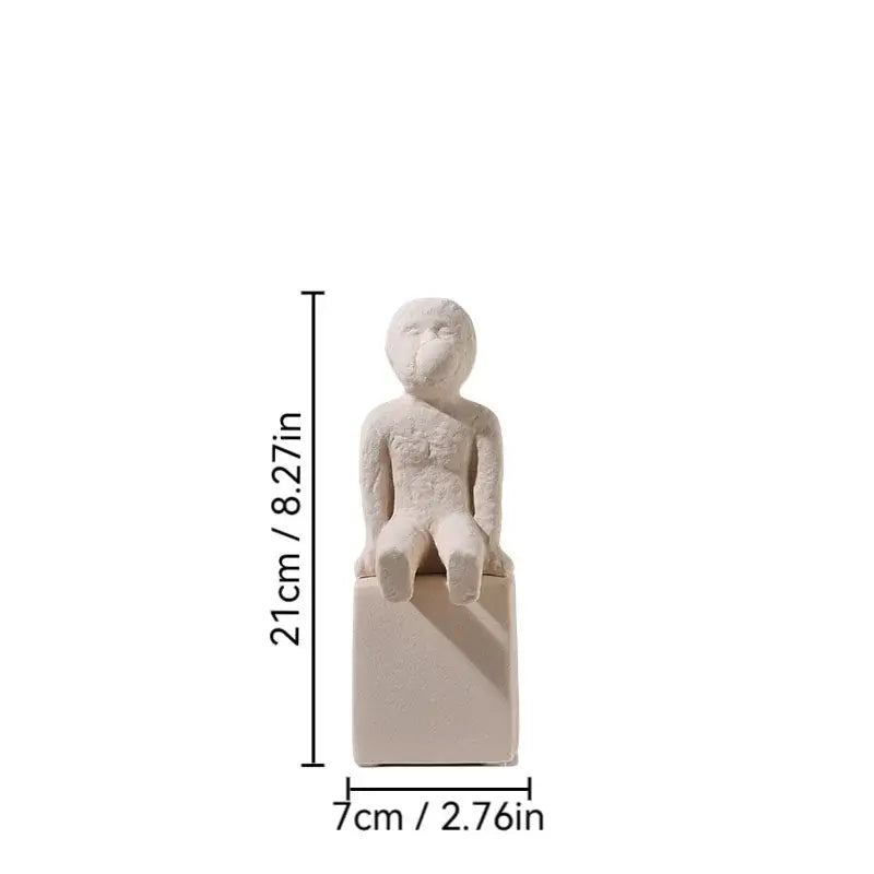 Minimalist white ceramic decorbites abstract family character sculpture with textured surface for desk decoration