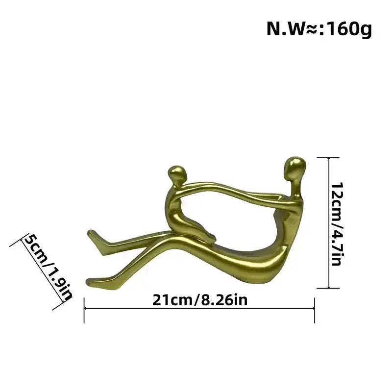 Golden metallic decorbites abstract family resin sculpture of two intertwined figures for desk decor and room aesthetic