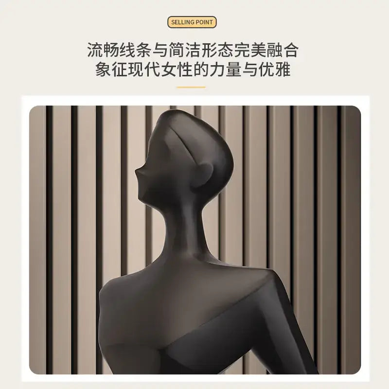 DecorBites abstract figure black matte-finished figure art sculpture with sleek minimalist design for luxury living room decor