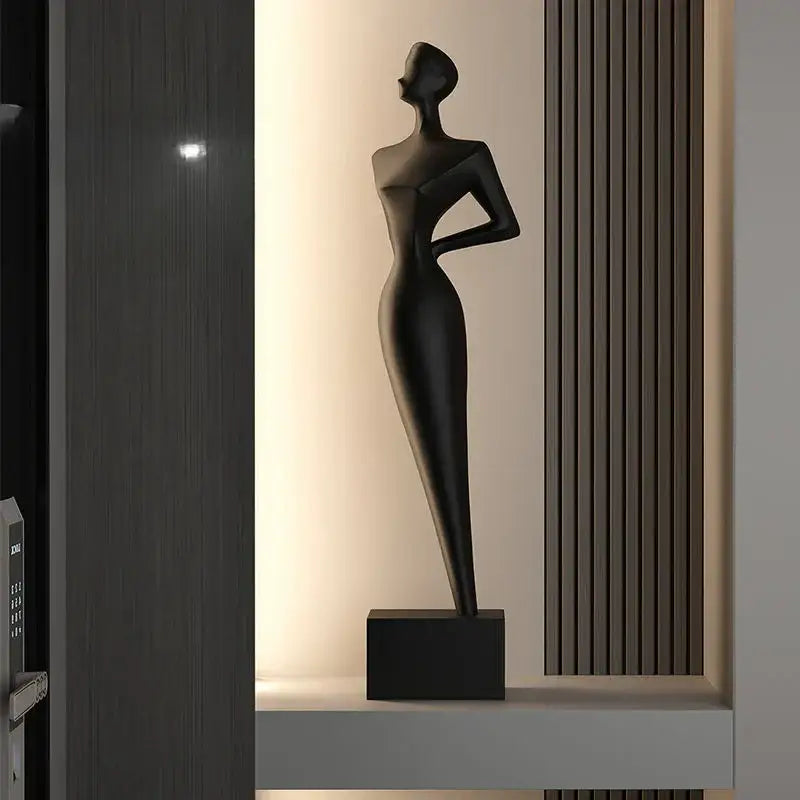 DecorBites abstract figure art sculpture in black matte finish with sleek minimalist design for luxury living room decor