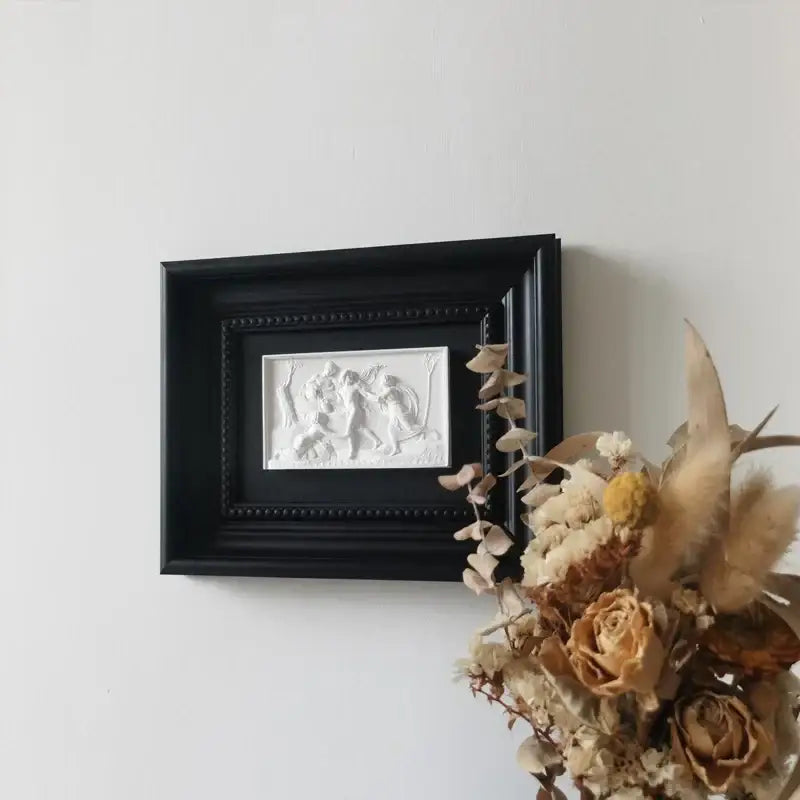 Black framed white relief sculpture featuring classical figures for decorbites abstract figure decorative painting wall decoration