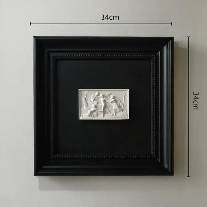 A white rectangular decorbites abstract figure relief sculpture decorative painting framed in black for wall decoration