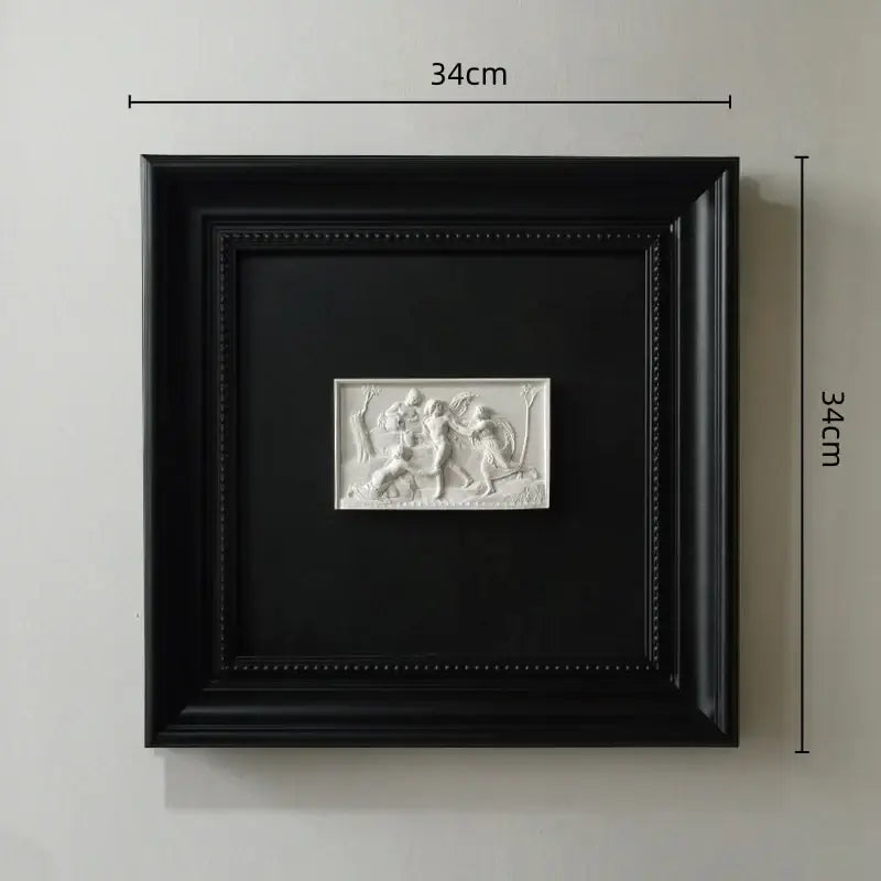 A white rectangular decorbites abstract figure relief sculpture decorative painting framed in black for wall decoration
