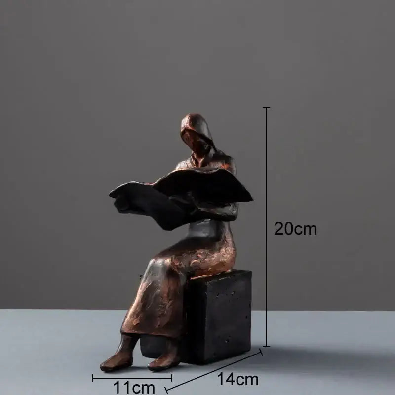 Bronze decorbites abstract figure sculpture of a seated woman reading textured resin figure sculpture bookend