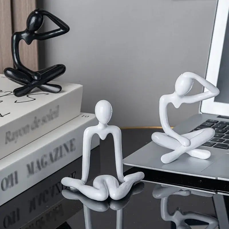 White decorbites abstract figures ornament sculpture with smooth glossy finish minimalist design for home office decor