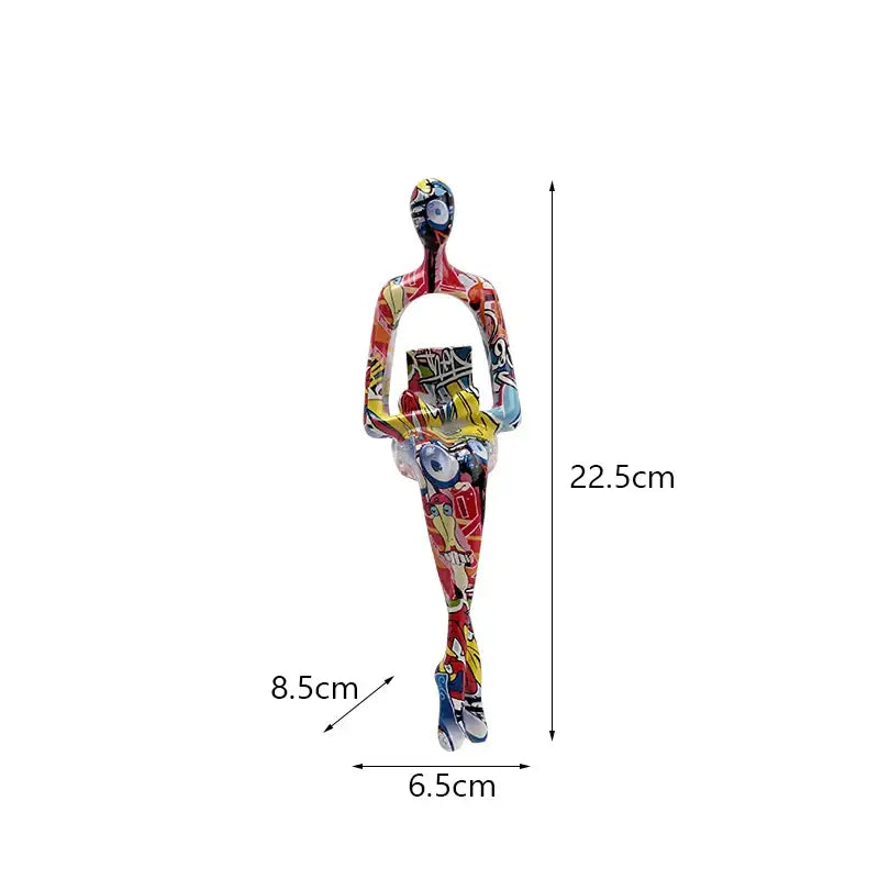 Decorbites abstract figurine modern pop art sculpture featuring vibrant red yellow and blue graffiti for home decor