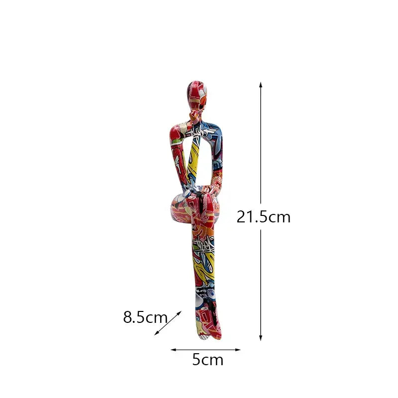 Decorbites abstract figurine modern pop art sculpture with bold red yellow and blue graffiti patterns for home decor