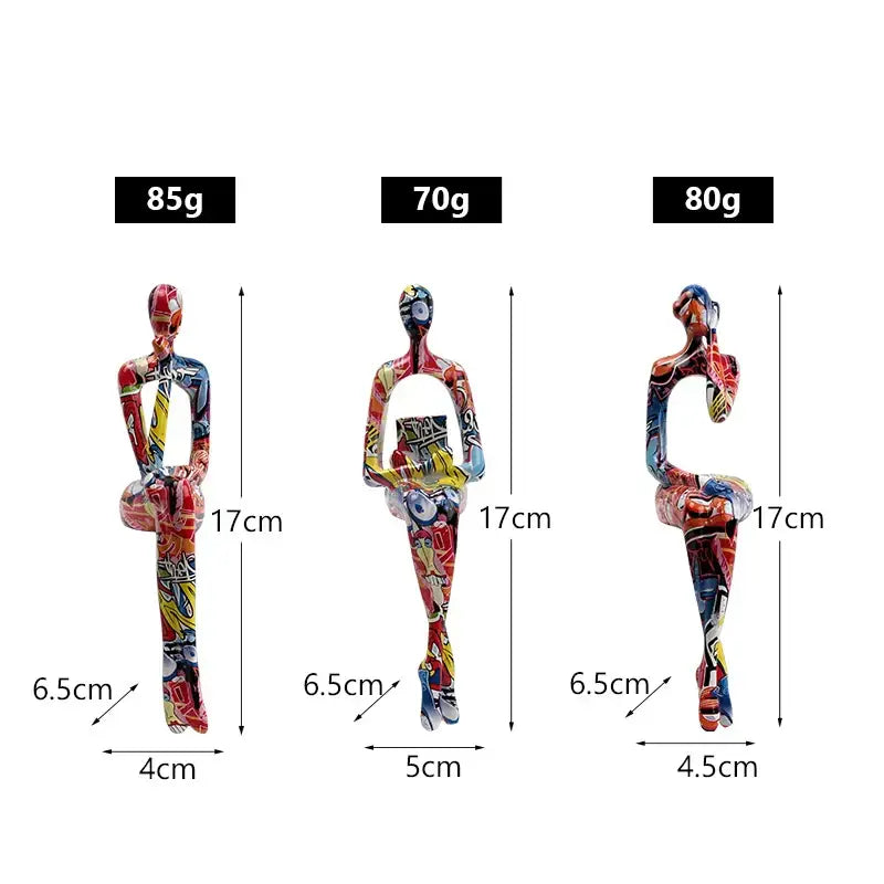 Three colorful stylized decorbites abstract figurine modern pop art sculptures with graffiti designs for home decor