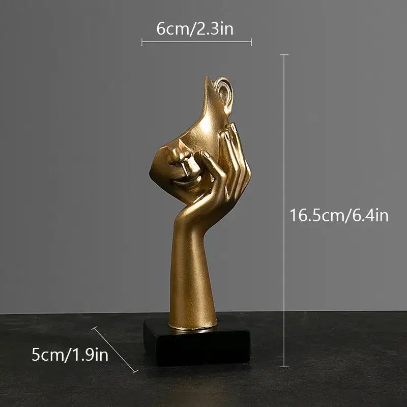 Golden hand sculpture holding a teacup on black base decorbites abstract figurines modern art home decor