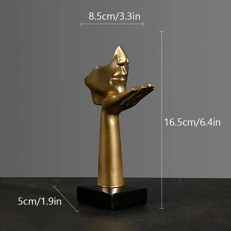 Golden metallic hand sculpture with face on black base decorbites abstract figurines modern office desk decoration