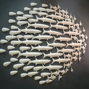 Decorbites abstract fish ceramic wall decoration 5-piece set of white shark sculptures arranged in flowing formation