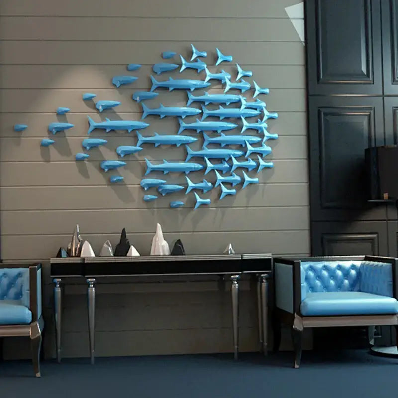 Decorbites abstract fish 5-piece blue metallic ceramic fish ceramic wall art sculpture for children’s room decor