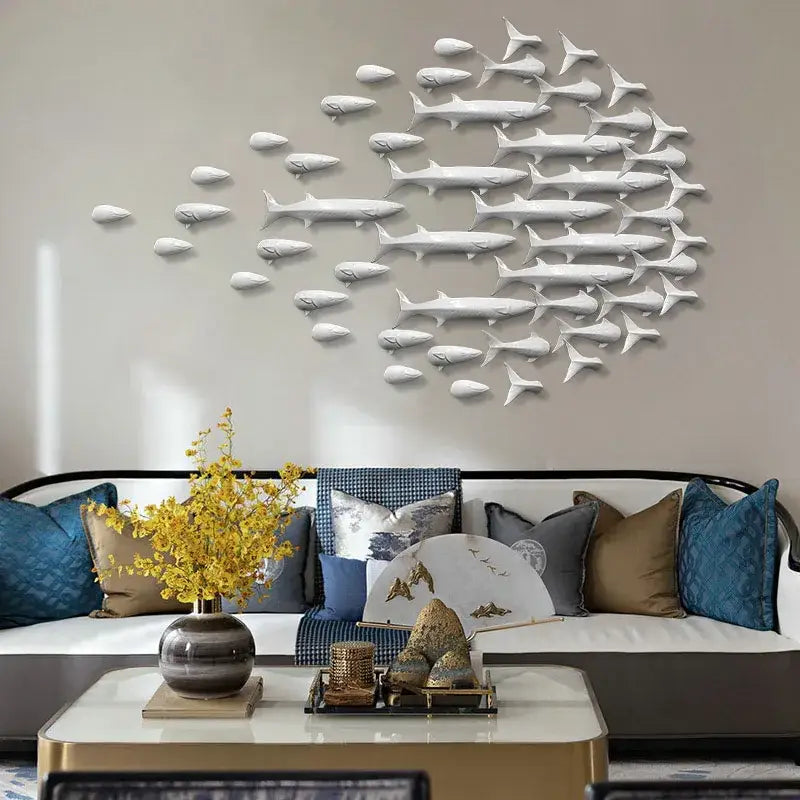 DecorBites™ abstract fish ceramic wall decoration set features white ceramic fish sculptures for children’s room