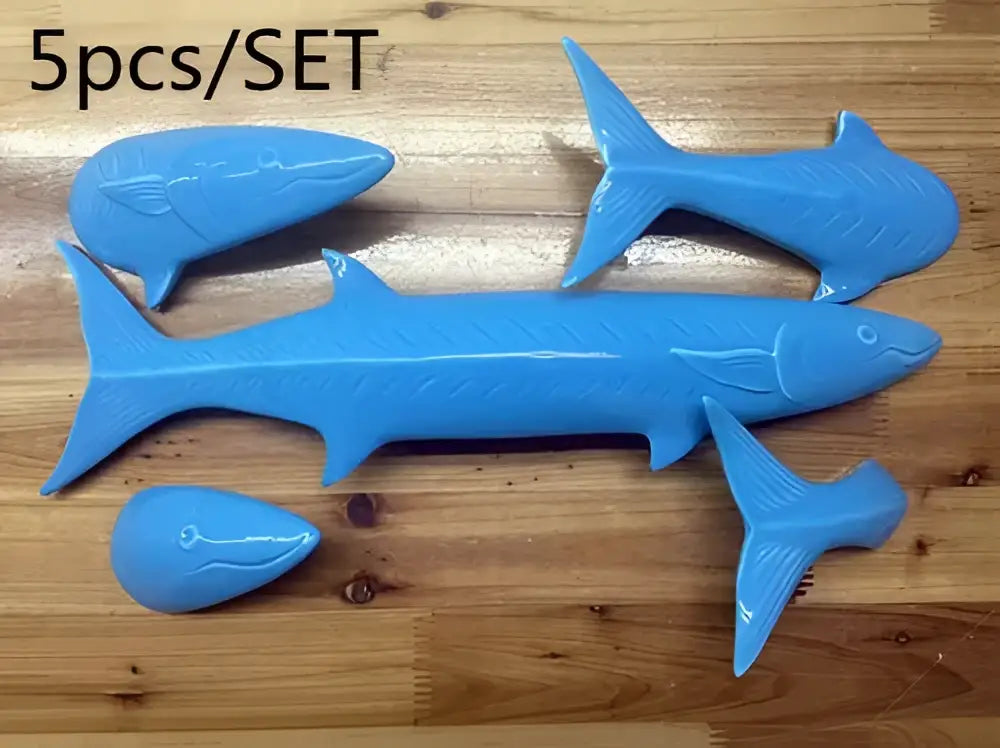 Set of five blue plastic fish-shaped molds for decorbites abstract fish ceramic wall decoration children’s room