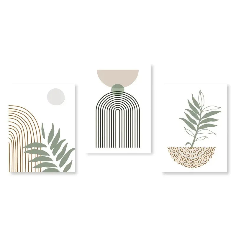 Abstract Green Plants Wall Art Trio - Brown / 20x30CM No Frame - Posters