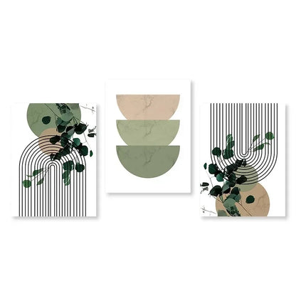 Abstract Green Plants Wall Art Trio - Orange / 40x60CM No Frame - Posters