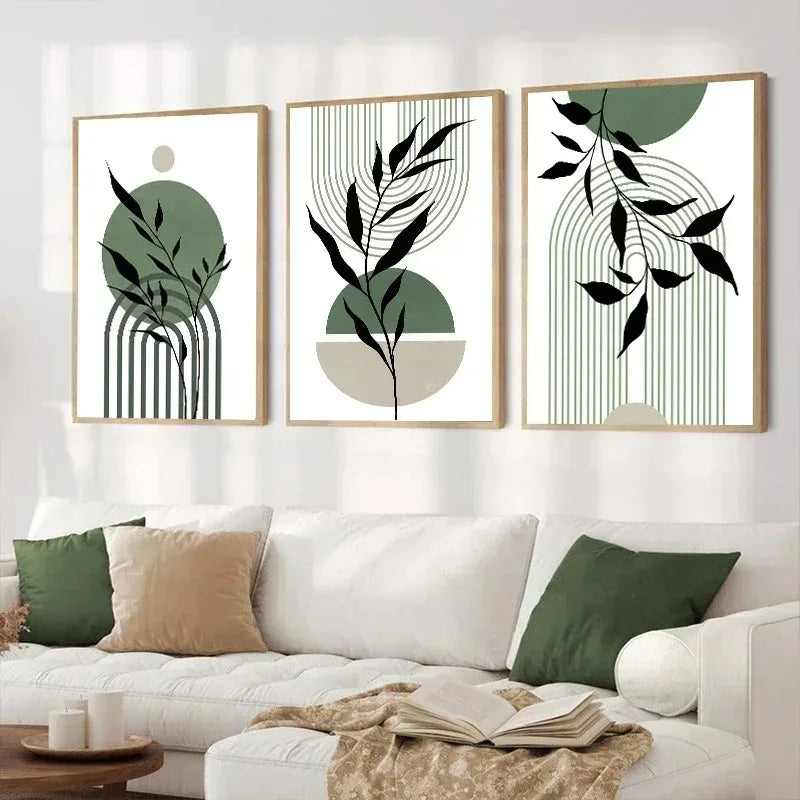 Abstract Green Plants Wall Art Trio - Posters