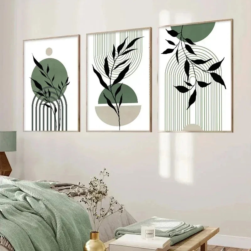 Abstract Green Plants Wall Art Trio - Posters
