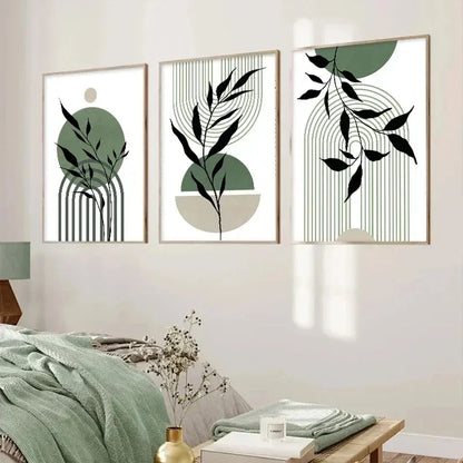 Abstract Green Plants Wall Art Trio - Posters