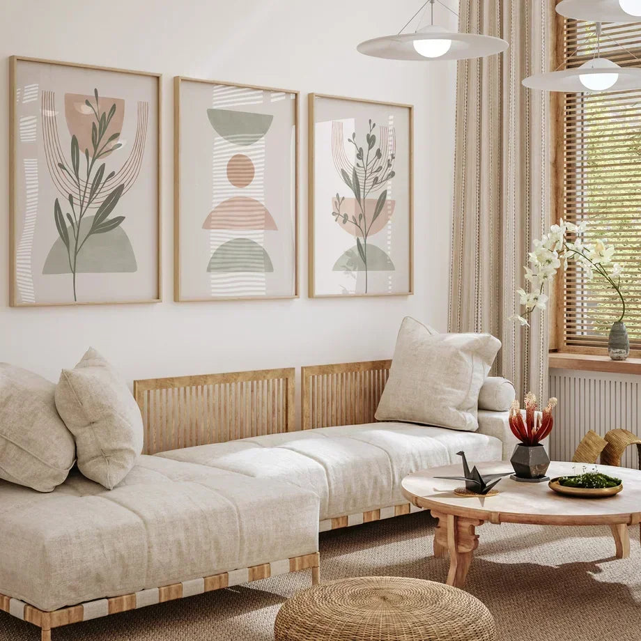 Abstract Line Leaf Geometry Canvas Wall Art - Posters